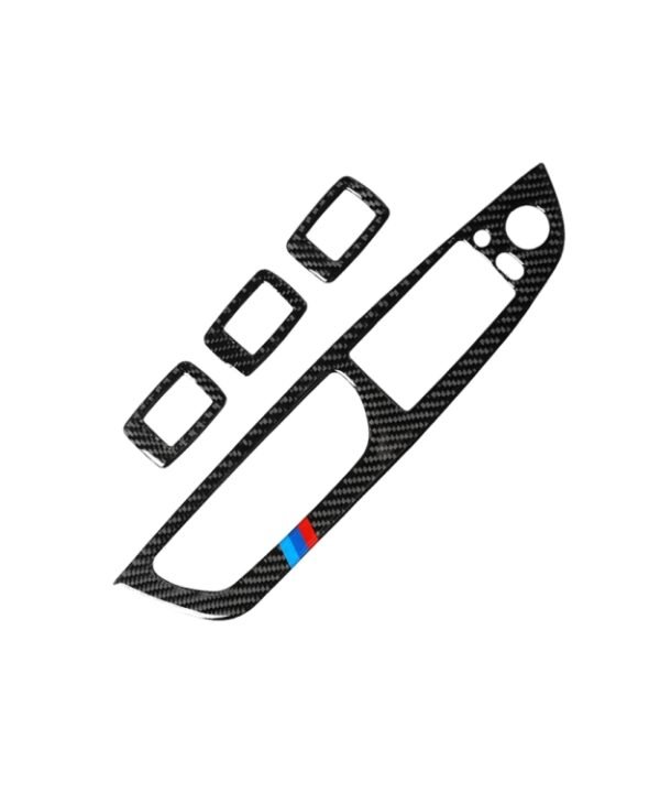 4 in 1 Car Carbon Fiber Tricolor Window Lift Switch Panel Decorative Sticker for BMW 2008-2013 X5 E70 / 2009-2014 X6 E71, High Configuration Left Drive