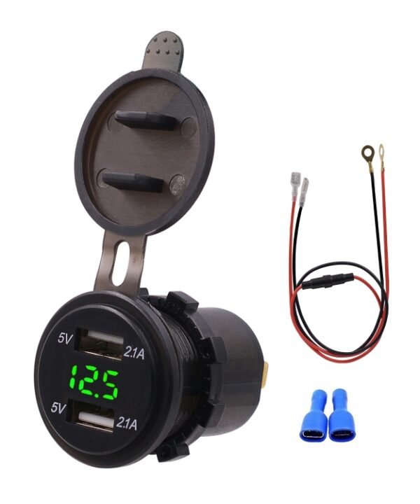 Universal Car Dual Port USB Charger Power Outlet Adapter 4.2A 5V IP66 with LED Digital Voltmeter + 60cm Cable, 4.2A Voltmeter + 60cm Cable(Blue Light), 4.2A Voltmeter + 60cm Cable(Green Light), 4.2A Voltmeter + 60cm Cable(Red Light)
