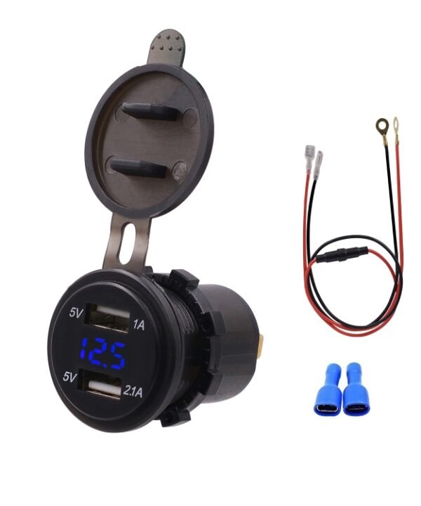 Universal Car Dual Port USB Charger Power Outlet Adapter 3.1A 5V IP66 with LED Digital Voltmeter + 60cm Cable, 3.1A Voltmeter + 60cm Cable(Blue Light), 3.1A Voltmeter + 60cm Cable(Green Light), 3.1A Voltmeter + 60cm Cable(Red Light)