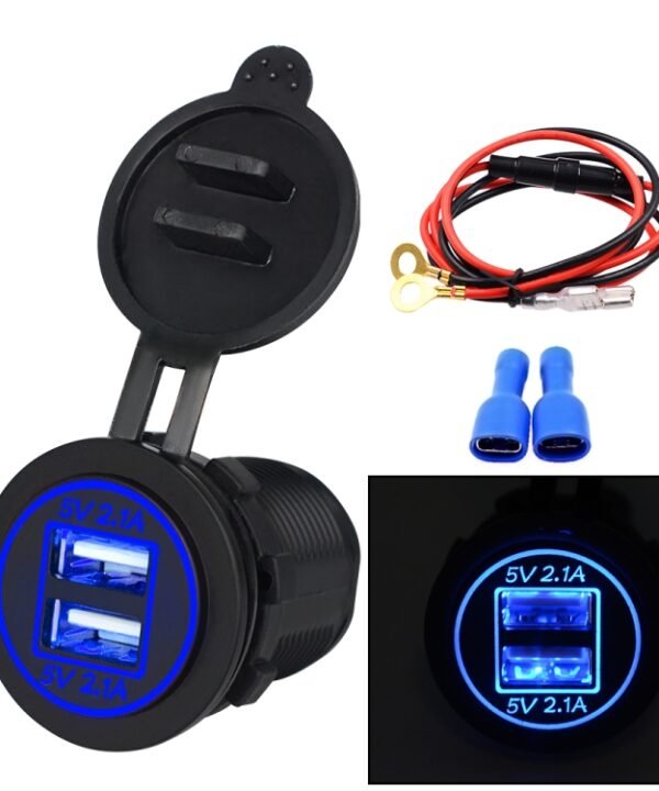 Universal Car Dual USB Charger Power Outlet Adapter 4.2A 5V IP66 with Aperture + 60cm Cable, 4.2A + 60cm Cable(White Light), 4.2A + 60cm Cable(Blue Light), 4.2A + 60cm Cable(Green Light), 4.2A + 60cm Cable(Orange Light), 4.2A + 60cm Cable(Red Light)