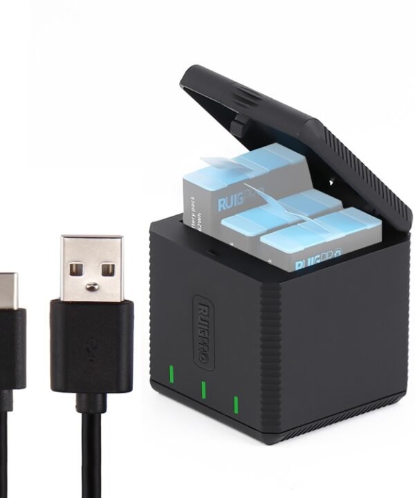 RUIGPRO USB Triple Batteries Housing Charger Box with Cable & Indicator Light for GoPro HERO9 Black / HERO10 Black
