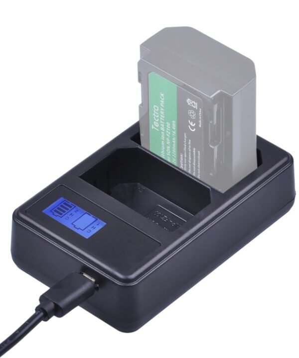 Dual Channel Digital LCD Display Battery Charger with USB Port for Sony NP-FZ100 Battery, Compatible with Sony A9 (ILCE-9)