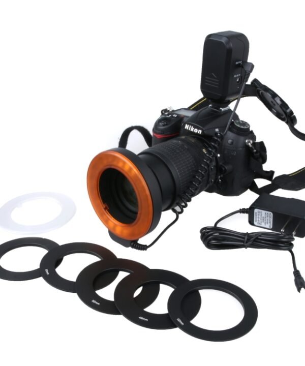 Circular LED Flash Light with 48 LED Lights & 6 Adapter Rings(49mm/52mm/55mm/58mm/62mm/67mm) for Macro Lens