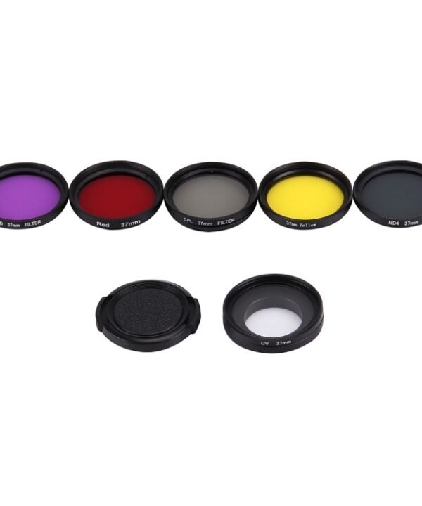 JUNESTAR 7 in 1 Proffesional 37mm Lens Filter(CPL + UV + ND4 + Red + Yellow + FLD / Purple) & Lens Protective Cap for GoPro HERO4 / 3+ / 3 Sport Action Camera
