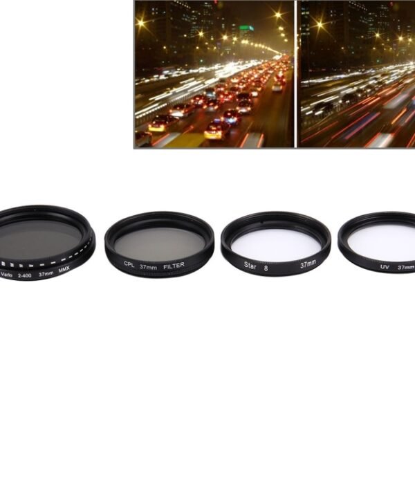 JUNESTAR 4 in 1 Proffesional 37mm Lens Filter(CPL + UV + ND2-400 + Star 8) for GoPro & Xiaomi Xiaoyi Yi Sport Action Camera