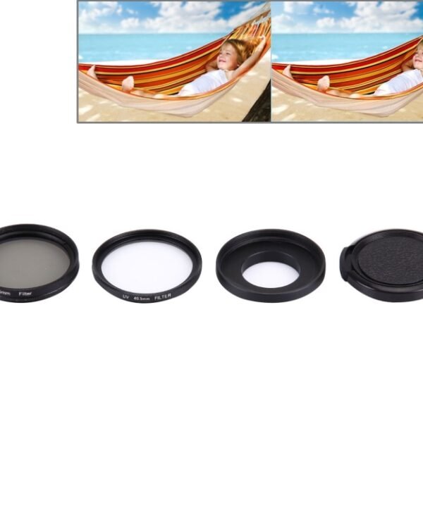 JUNESTAR 4 in 1 Proffesional 40.5mm Lens Filter(CPL + UV) & Waterproof Housing Case Adapter Ring & Lens Protective Cap for GoPro HERO4 / 3+ / 3 Sport Action Camera