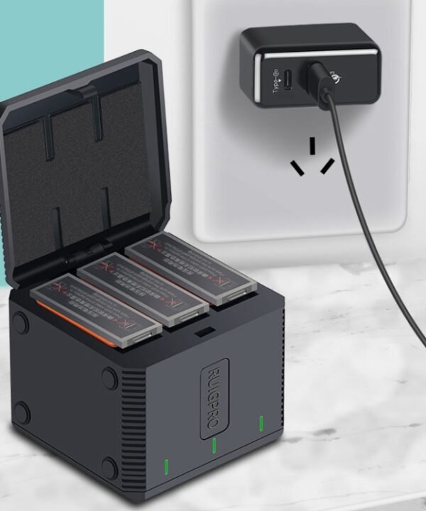RUIGPRO USB Triple Batteries Housing Charger Box with LED Indicator Light for DJI OSMO Action 1