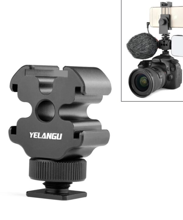 YELANGU YLG0601A A68 3-Head Cold Shoe Mount Adapter Microphone Flash Light Metal Holder Bracket, YELANGU A68 3-Head Cold Shoe
