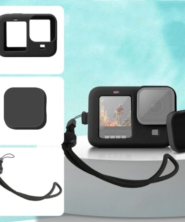 For GoPro HERO10 Black / HERO9 Black Silicone Protective Case Cover with Wrist Strap & Lens Cover, For GoPro HERO10 Black