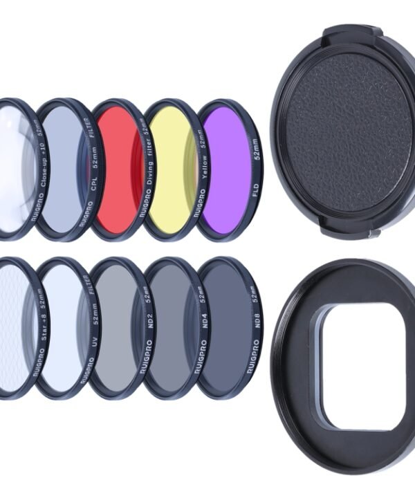 RUIGPRO for GoPro HERO10 Black / HERO9 Black Professional 52mm 52mm 10 in 1 UV+ND2+ND4+ND8+Star 8+ +CPL+Yellow/Red/Purple+10X Close-up Lens Filter with Filter Adapter Ring & Lens Cap