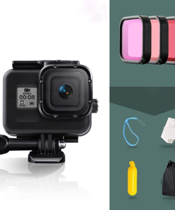 For GoPro HERO8 Black 45m Waterproof Housing Protective Case with Buckle Basic Mount & Screw & (Purple, Red, Pink) Filters & Floating Bobber Grip & Strap & Anti-Fog Inserts, Transparent HERO8 Case+Filters