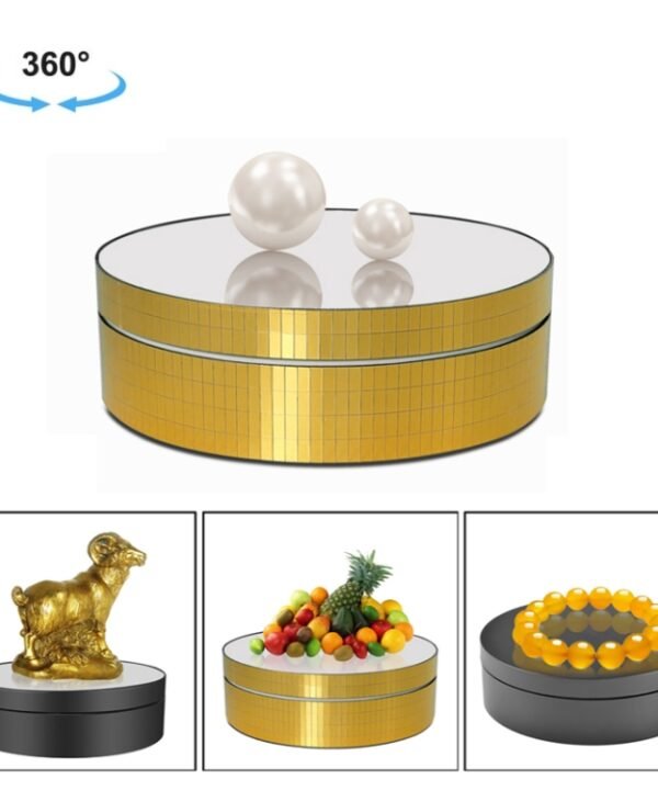 12cm 360 Degree Rotating Turntable Mirror Electric Display Stand Video Shooting Props Turntable, Load: 3kg, 12cm Mirror Sequins Gold, 12cm Mirror Sequins Silver