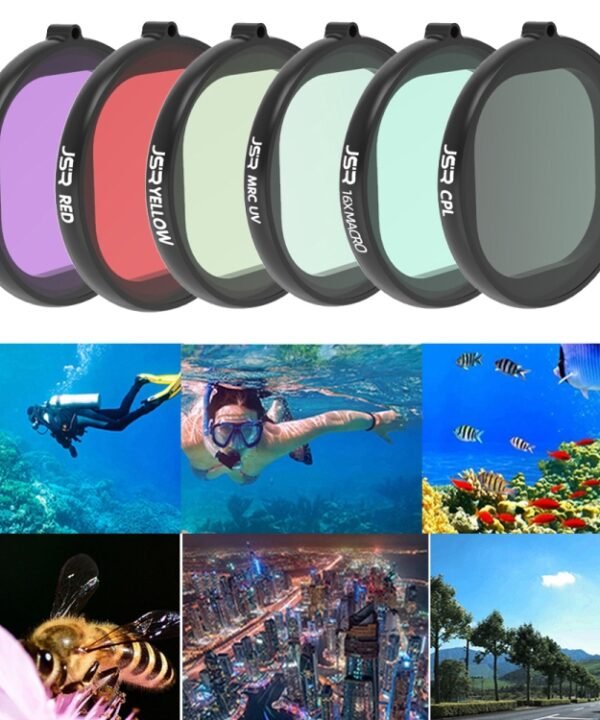 JSR Round Housing Diving 6 in 1 UV + CPL + 16X Macro + Red + Yellow + Purple Lens Filter for GoPro HERO8 Black