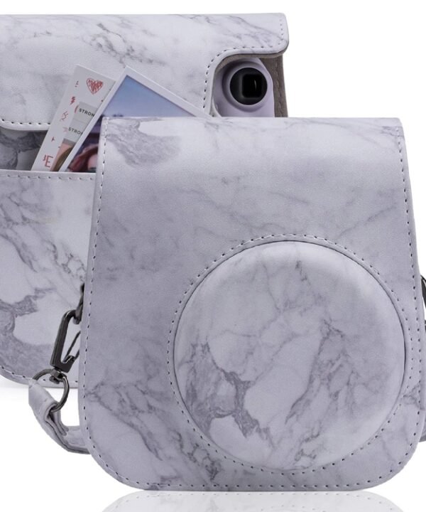 For FUJIFILM instax mini 11 / 9 / 8 Marble Full Body Leather Case Camera Bag with Strap