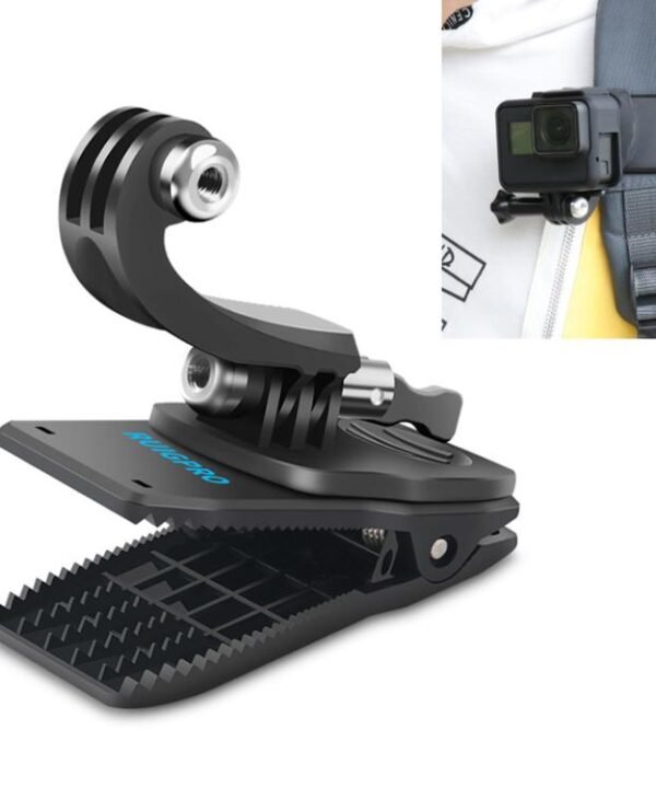 RUIGPRO 360 Degree Rotation J-Type Backpack Rec-Mounts Clip Clamp Mount with Screw for GoPro HERO9 Black / HERO8 Black /HERO7 /6 /5, DJI Osmo Action, Xiaoyi and Other Action Cameras