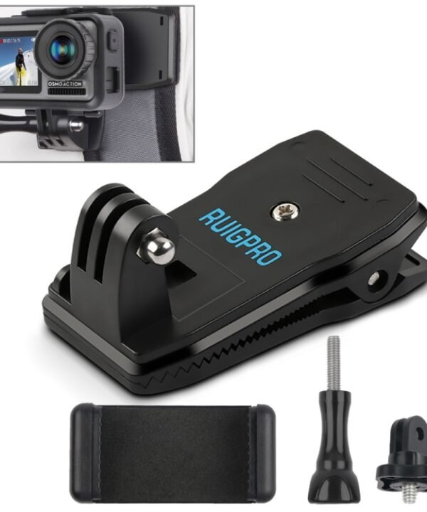 RUIGPRO 360 Degree Rotation Backpack Rec-Mounts Clip Clamp Mount + Phone Clamp for GoPro, Insta360, DJI and Other Action Cameras, Rec-Mounts+Clamp