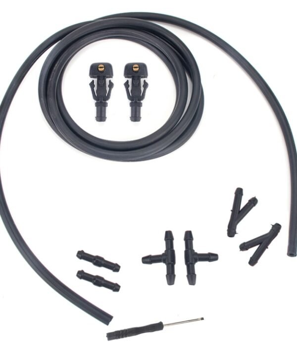 2 PCS Front Windshield Washer Wiper Jet Water Spray Nozzle + Hose Connector Set 3W7Z17603AA for Ford F-150