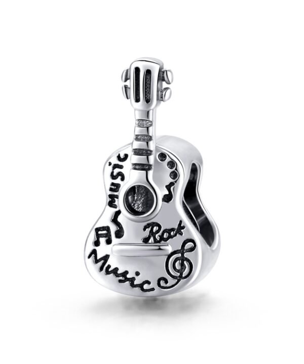 S925 Sterling Silver Simple Guitar Beads DIY Bracelet Necklace Accessories