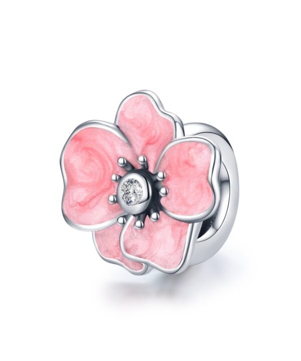 S925 Sterling Silver Pink Flower Beads DIY Bracelet Necklace Accessories