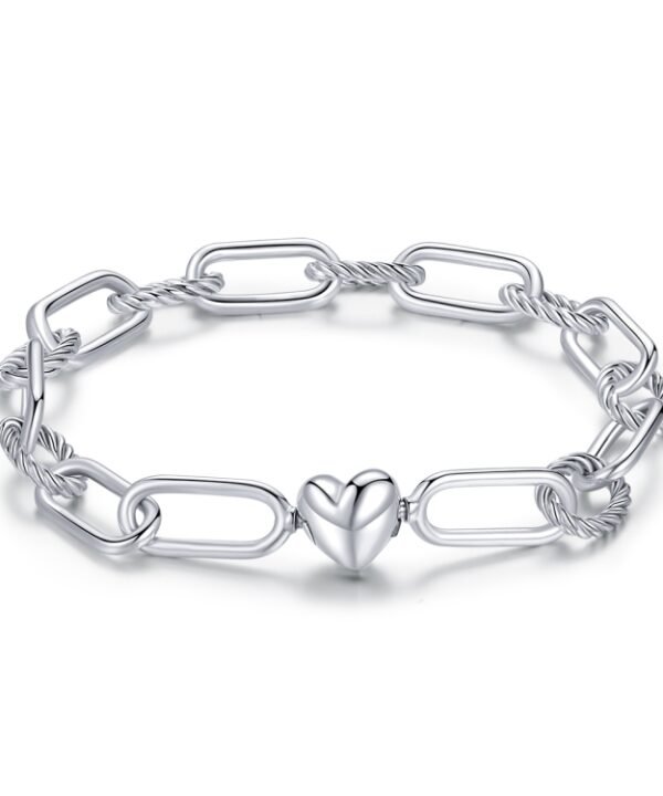 S925 Sterling Silver Paperclip Love Women Bracelet Jewelry, 17cm, 19cm