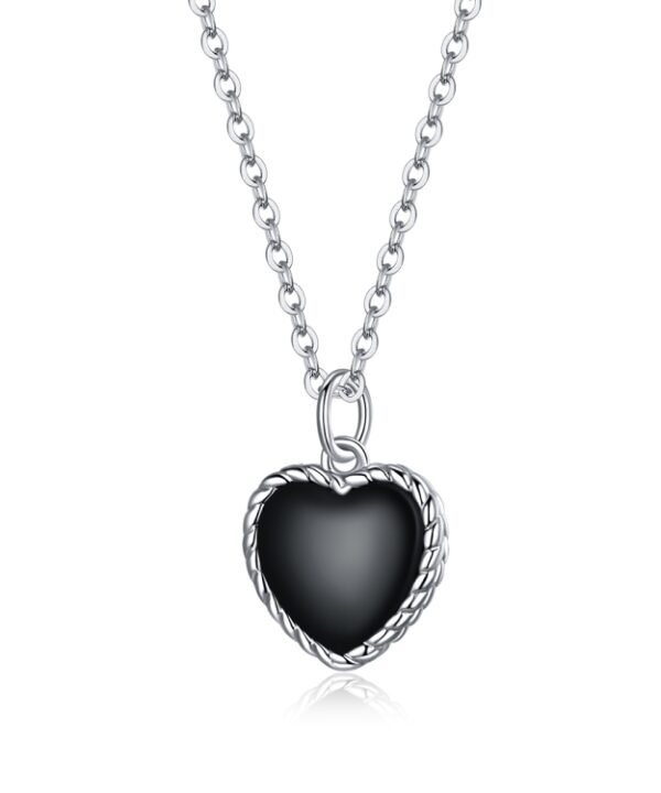 S925 Sterling Silver Black Heart Women Nacklace Jewelry
