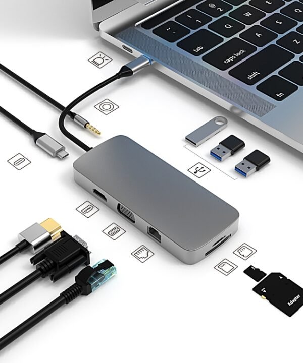 Basix BL10V 10 in 1 USB-C / Type-C to RJ45 + VGA + HDMI + 3.5mm AUX + SD / TF Card Slot + PD USB-C / Type-C + USB 3.0 + 2 USB 2.0 Ports Docking Station HUB