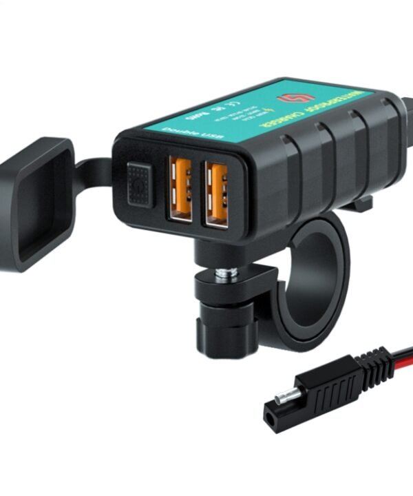 WUPP ZH-1422C2 Motorcycle Square Dual USB Fast Charging Charger with Switch + Integrated SAE Socket + 1m SAE Socket Cable