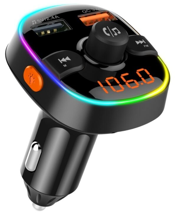 BC52 QC3.0 Fast Charging Car Colorful Atmosphere Light Bluetooth MP3 Player FM Transmitter
