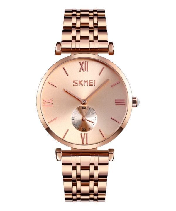 SKMEI 9198 Simple Roman Numeral Dial Metal Belt Quartz Watch for Couples