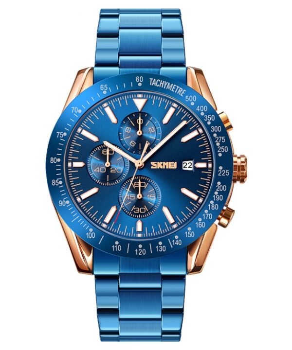 SKMEI 9253 Men Stopwatch Date Six Pin Stainless Steel Strap Quartz Watch