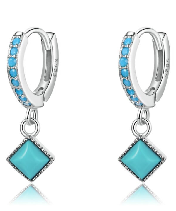 S925 Sterling Silver Rhombus Turquoise Women Earrings