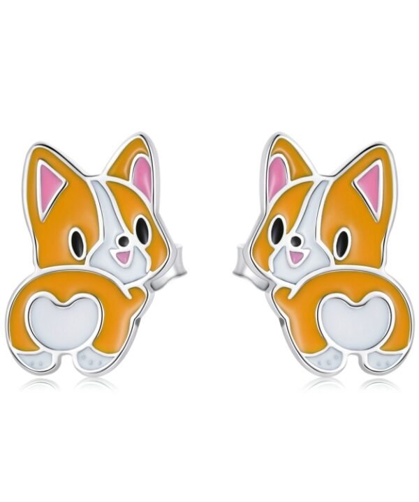S925 Sterling Silver Cute Corgi Ear Studs Women Earrings