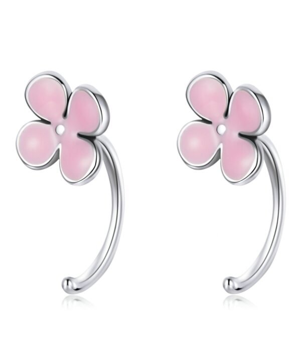 S925 Sterling Silver Pink Flowers Ear Studs Women Earrings