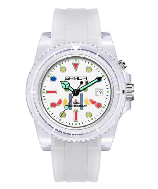 SANDA 6078 Fluorescent Calendar Dial Transparent Strap Quartz Watch for Women