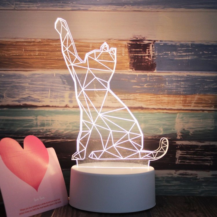 White Base Creative 3D Tricolor LED Decorative Night Light, Button USB Version, Cat, Iorn Tower, I Love You, Owl, Jellyfish, Love Balloon Bear, Castle in the Sky, Have You All the Way, Love Bear, Deer, Geometric Horse, Castle, Pig, Heart, Love Balloon...