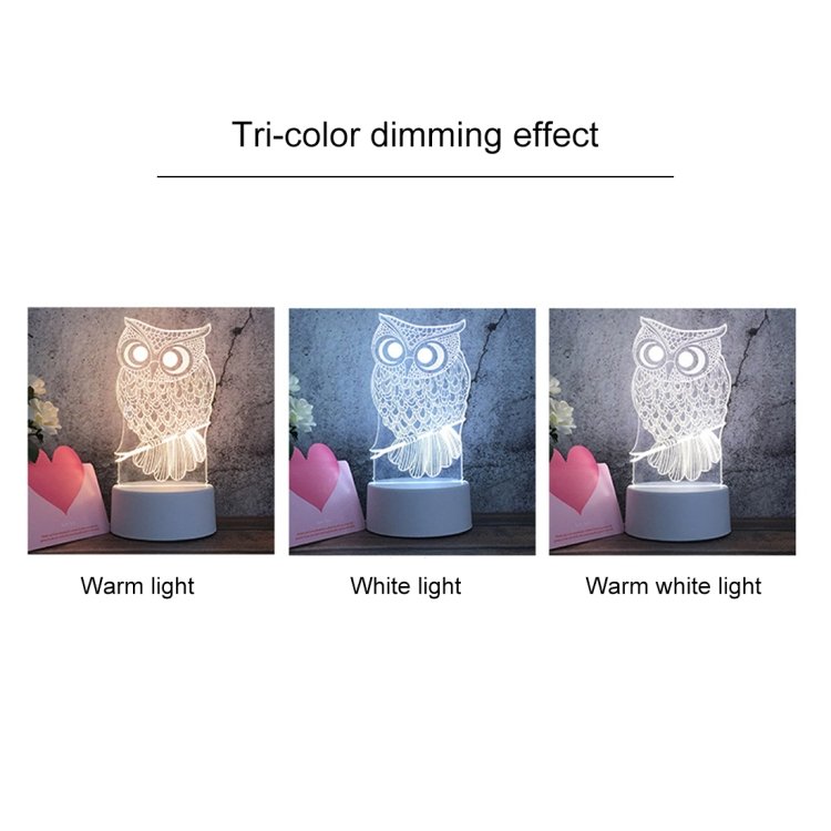 White Base Creative 3D Tricolor LED Decorative Night Light, Button USB Version, Cat, Iorn Tower, I Love You, Owl, Jellyfish, Love Balloon Bear, Castle in the Sky, Have You All the Way, Love Bear, Deer, Geometric Horse, Castle, Pig, Heart, Love Balloon... - Image 3