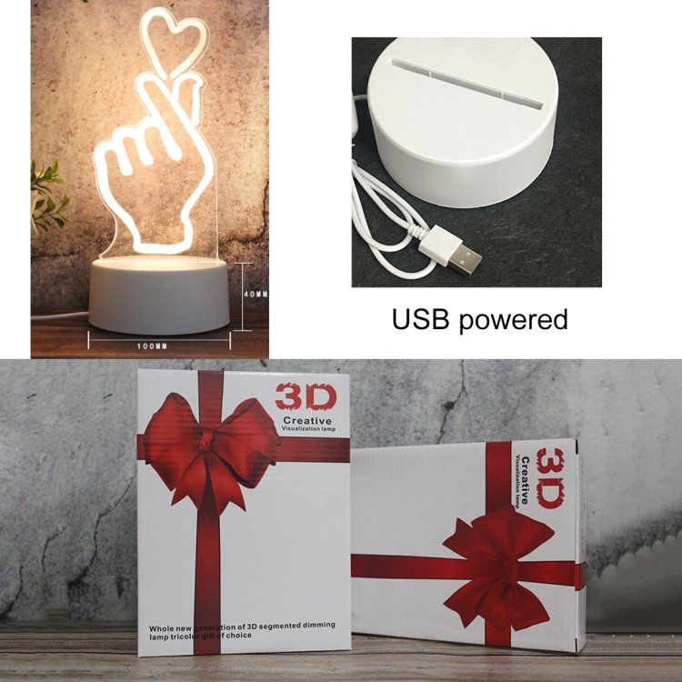 White Base Creative 3D Tricolor LED Decorative Night Light, Button USB Version, Cat, Iorn Tower, I Love You, Owl, Jellyfish, Love Balloon Bear, Castle in the Sky, Have You All the Way, Love Bear, Deer, Geometric Horse, Castle, Pig, Heart, Love Balloon... - Image 4
