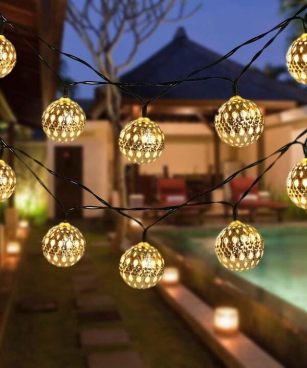 Ironwork Hollow Small Ball Outdoor LED Light String Garden Festival Decoration Light with Remote Control, Waterproof Battery Box 40 LEDs, Waterproof Battery Box 50 LEDs