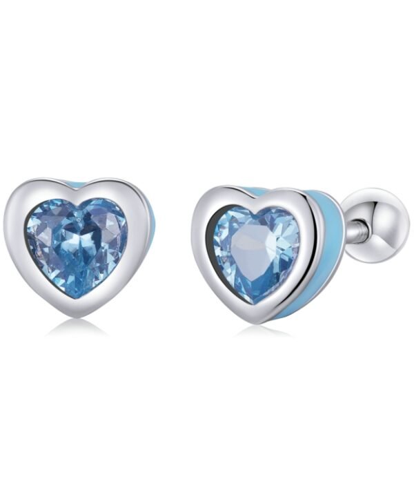S925 Sterling Silver Heart Zircon Ear Stud Women Earrings, Heart Zircon(Blue), Heart Zircon(Red)