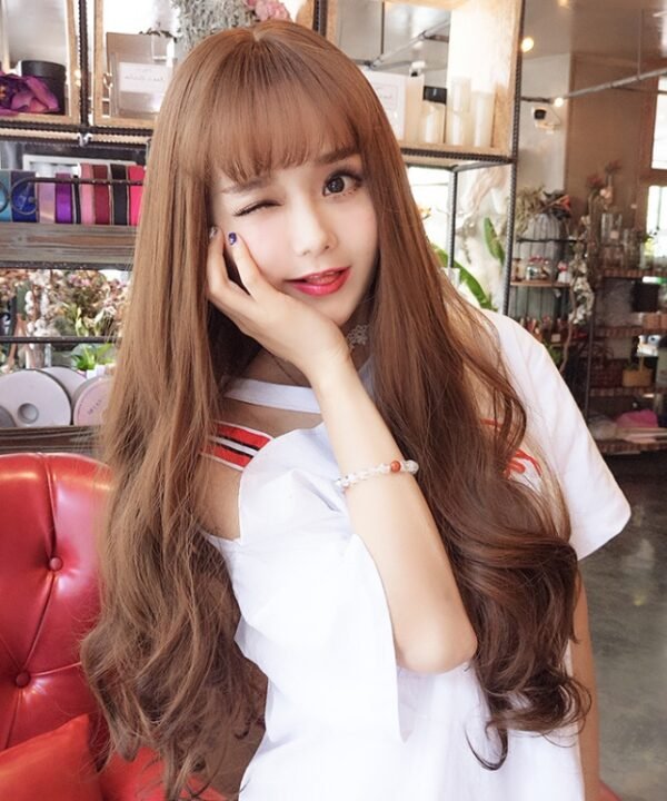 Air Bangs Fluffy Long Curly Hair Wig Rose Net Headgear for Women
