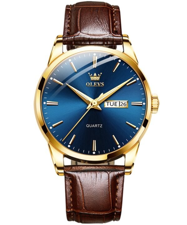 OLEVS 6898 Men Fashion Waterproof Dual Calendar Quartz Watch, Brown Black, Brown White, Brown Blue, Black Blue Leather, Black Leather