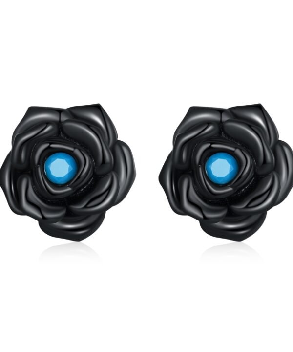 S925 Sterling Silver Black Rose Ear Stud Women Earrings