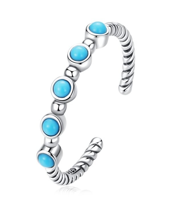 S925 Sterling Silver Turquoise Twist Women Open Ring