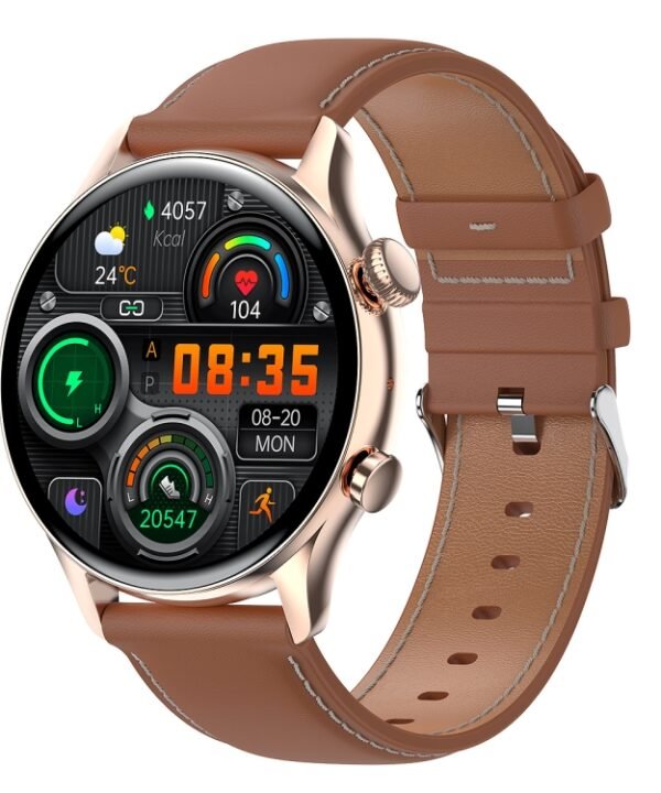 HK8Pro 1.36 inch AMOLED Screen Leather Strap Smart Watch, Support NFC Function / Blood Oxygen Monitoring, Leather Strap (Gold), Leather Strap (Silver), Leather Strap (Black)