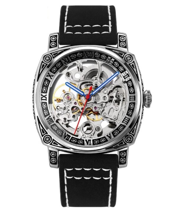 SKMEI 9271 Stainless Steel Buckle Leather Strap Waterproof Mechanical Watch