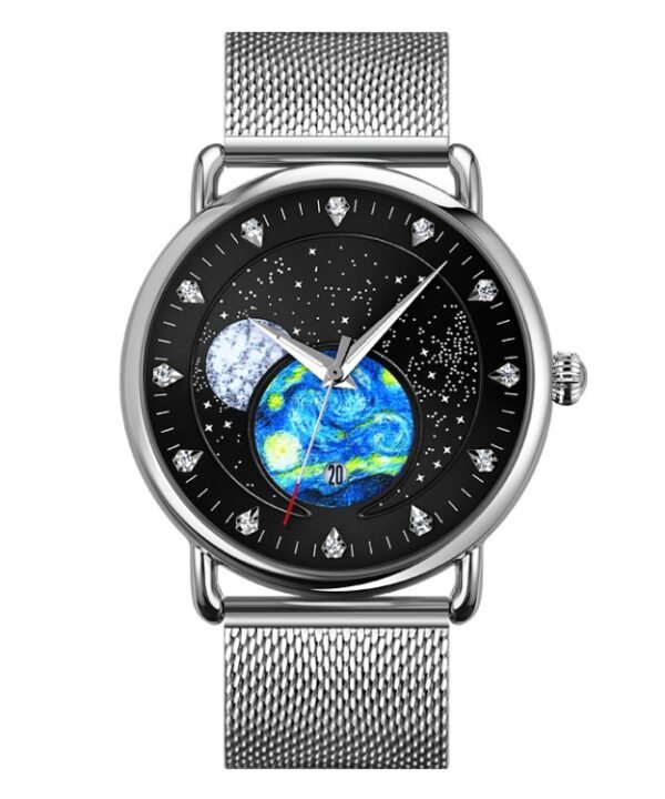 SKMEI 9283 Stainless Steel Buckle Glass Mirror Waterproof Quartz Watch, Steel Belt, Leather Belt