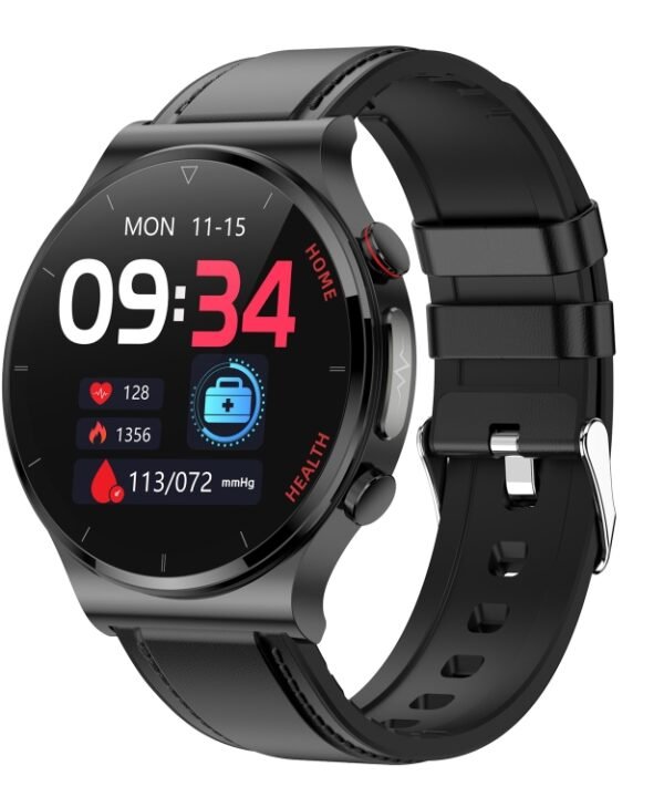 E300 1.32 Inch Screen Leather Watch Strap Smart Health Watch Supports Body Temperature Monitoring, ECG monitoring blood pressure