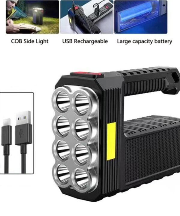 Super Bright Waterproof 8 LED Camping Flashlight Lamp, USB Charging, Solar Charging