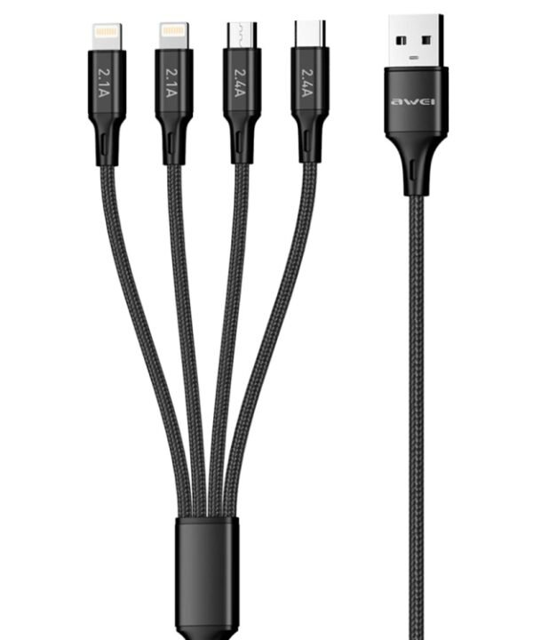 awei CL-129 4 in 1 USB to USB-C / Type-C to 8Pin to Micro USB Multi Charging Cable