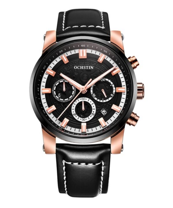 Ochstin 5111B Multifunctional Business Waterproof Luminous Leather Strap Quartz Watch
